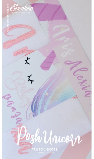 Trusou de botez pentru fetite modern cu unicorni, Posh Unicorns 1